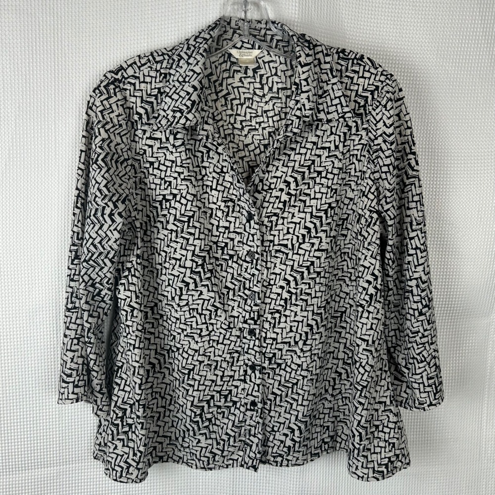 Christopher & Banks Womens Black White Geometric Print Button Front Blouse M